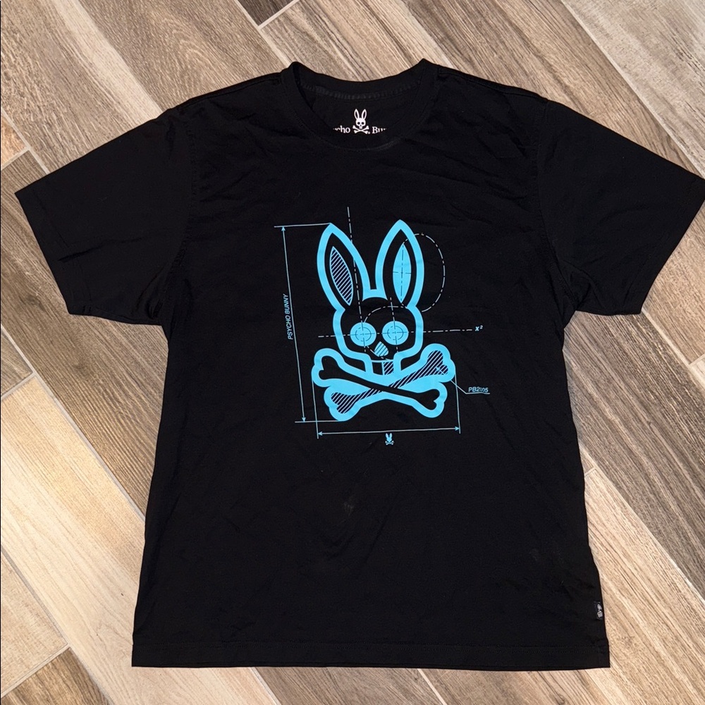 Psycho Bunny Black Tee with Blue Graphic Sz 6/L